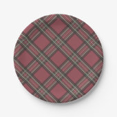 Kerstvakantie Red Plaid Party Paper Borden Papieren Bordje (Voorkant)