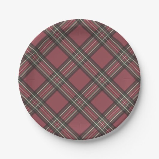 Kerstvakantie Red Plaid Party Paper Borden Papieren Bordje (Voorkant)