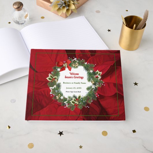 Kerstvakantie Red Poinsettia Custom Gastenboek (Voorkant open)