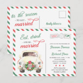 Kerstvakantie Reizen Rood Huwelijksuitnodiging Briefkaart (Voorkant / Achterkant)