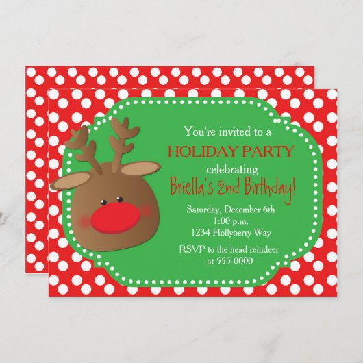 Kerstvakantie Rendier Polka Dot Uitnodigingen (Voorkant / Achterkant)