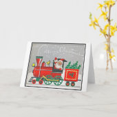 Kerstvakantie Retro  Santa Red Trein Kaart (Gele Bloem)