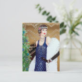 Kerstvakantie retro vintage art deco dame feestdagenkaart (Staand voorkant)