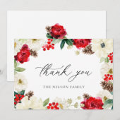 Kerstvakantie Rode Bloemige Dankkaart Bedankkaart (Voorkant / Achterkant)
