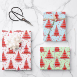 Kerstvakantie Rode Bomen Patroon Gift Inpakpapier Vel