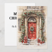 Kerstvakantie Rode Deur Kunst Kerstmis Plat Kaart (Voorkant / Achterkant)