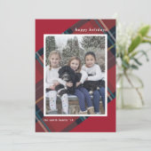 Kerstvakantie Rode en Blauwe Ruit Kerst Foto Feestdagenkaart (Staand voorkant)