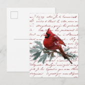 Kerstvakantie Rode Kardinaal Vogel Frans script Briefkaart (Voorkant / Achterkant)