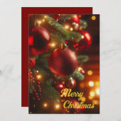 Kerstvakantie  Rode Ornamenten Feestdagenkaart (Voorkant / Achterkant)