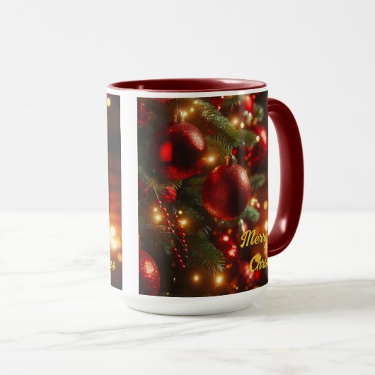 Kerstvakantie  Rode Ornamenten Mok (Voorkant rechts)