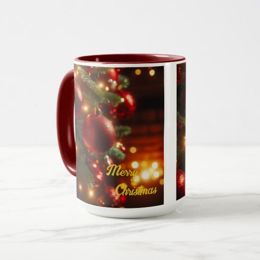 Kerstvakantie  Rode Ornamenten Mok (Voorkant links)