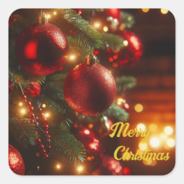 Kerstvakantie Rode Ornamenten Vierkante Sticker