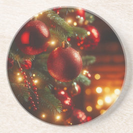 Kerstvakantie  Rode Ornamenten Zandsteen Onderzetter