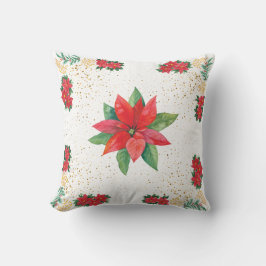 Kerstvakantie Rode Poinsettia en Goud Kussen