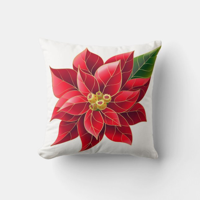 Kerstvakantie Rode Poinsettia Kussen (Voorkant)