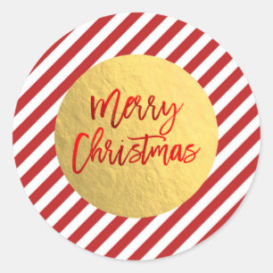 Kerstvakantie rode strepen goud folie ronde sticker