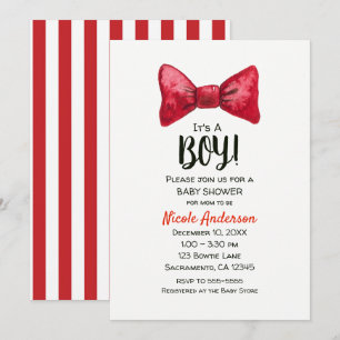 Kerstvakantie Rode Strik Jongens Baby Shower Kaart