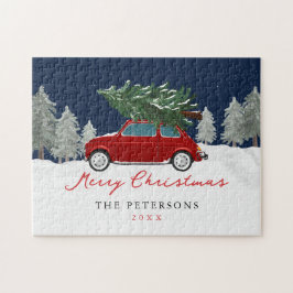 Kerstvakantie Rode Truck Kerstmis Familie Naam Legpuzzel