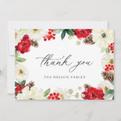 Kerstvakantie Rood Bloemstuk Bedankkaart (Voorkant)