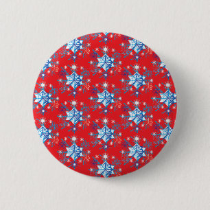 Kerstvakantie rood en blauw sneeuwvlokken en sterr ronde button 5,7 cm