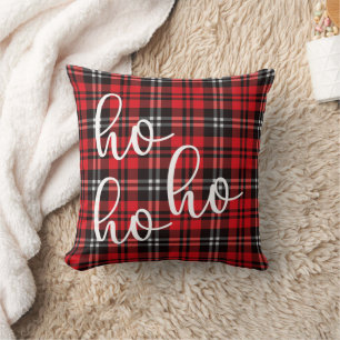 Kerstvakantie rood en zwart Tartan Kussen