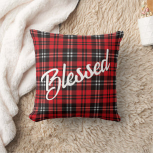 Kerstvakantie rood en zwart Tartan Kussen