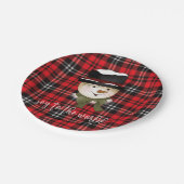 Kerstvakantie rood en zwart Tartan Snowman Papieren Bordje (Gekanteld)