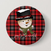 Kerstvakantie rood en zwart Tartan Snowman Ronde Button 7,6 Cm (Voorkant)