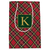 Kerstvakantie rood geruite goudfolie monogram medium cadeauzakje (Voorkant)