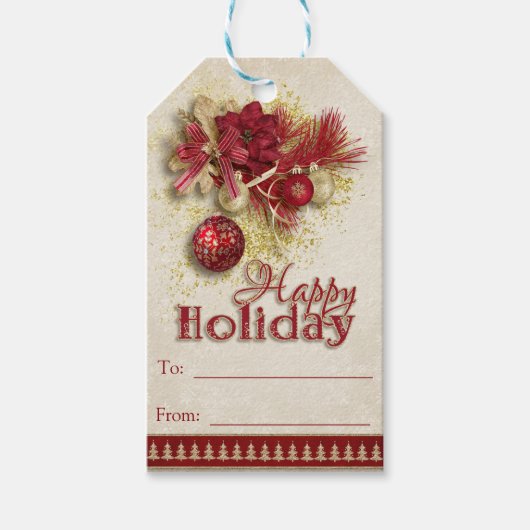 Kerstvakantie - Rood/Goud Happy Holiday Cadeaulabel (Voorkant)