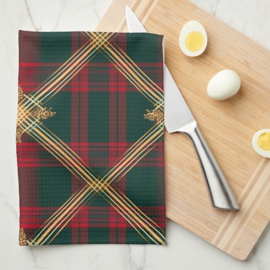  KERSTVAKANTIE ROOD GROEN GOUD PLAID THEEDOEK (Quarter Fold)