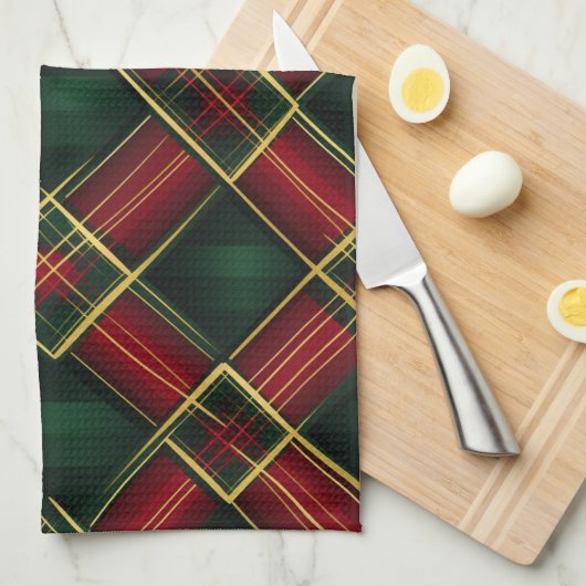 KERSTVAKANTIE ROOD GROEN GOUD PLAID THEEDOEK (Quarter Fold)