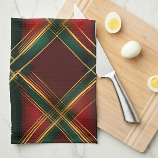  KERSTVAKANTIE ROOD GROEN GOUD PLAID THEEDOEK (Quarter Fold)
