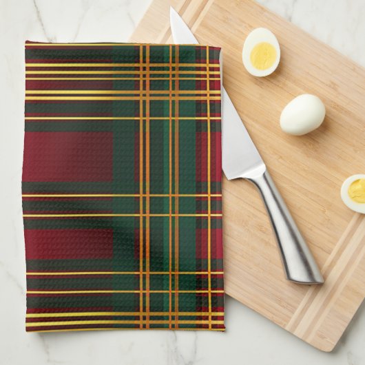  KERSTVAKANTIE ROOD GROEN GOUD PLAID THEEDOEK (Quarter Fold)