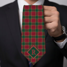Kerstvakantie Rood & Groen Patroon Monogram Stropdas