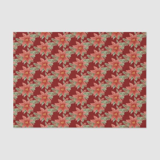 Kerstvakantie Rood Groen Poinsettia Bloemen Tissuepapier (Voorkant)