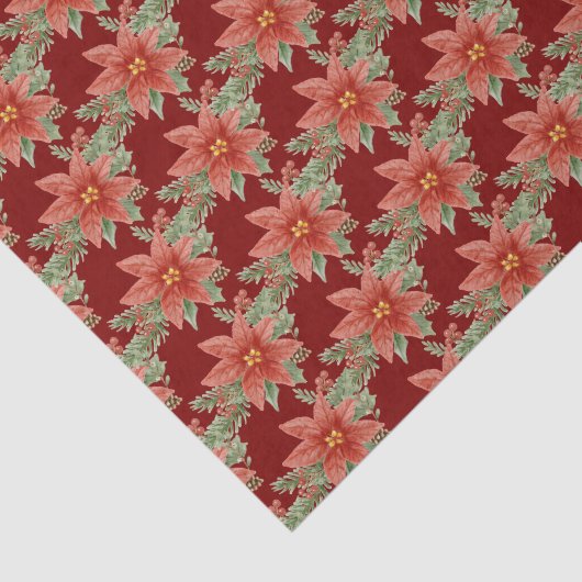 Kerstvakantie Rood Groen Poinsettia Bloemen Tissuepapier (Detail)