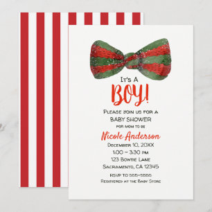 Kerstvakantie Rood & Groen Strik Baby Shower Kaart