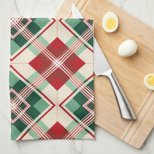  KERSTVAKANTIE ROOD GROEN WIT PLAID THEEDOEK (Quarter Fold)