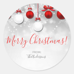 Kerstvakantie Rood Wit Glitter Ornament Cadeau Ronde Sticker