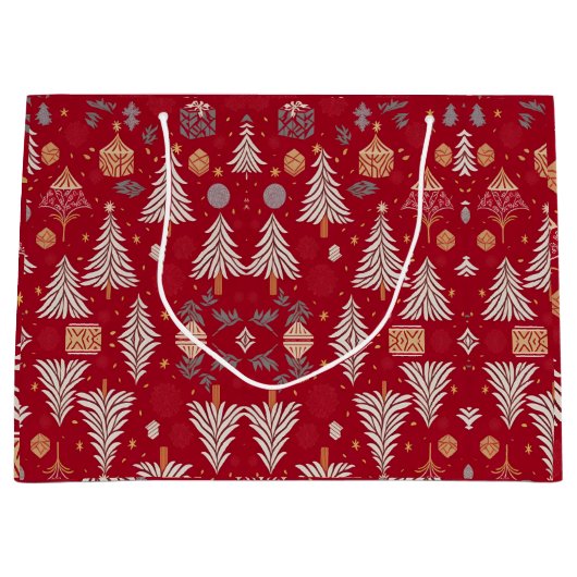 Kerstvakantie Rood & Wit Grote Gift Bag Groot Cadeauzakje (Voorkant)