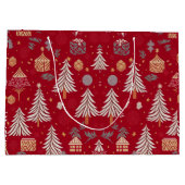 Kerstvakantie Rood & Wit Grote Gift Bag Groot Cadeauzakje (Achterkant)