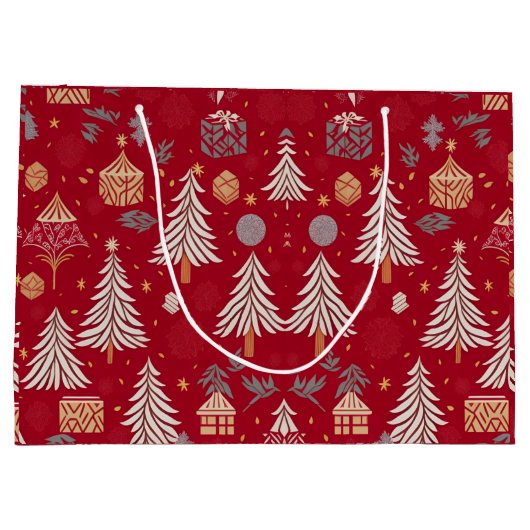 Kerstvakantie Rood & Wit Grote Gift Bag Groot Cadeauzakje (Achterkant)