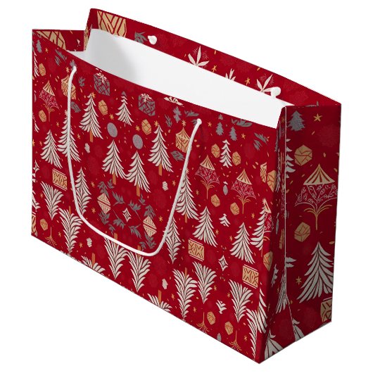 Kerstvakantie Rood & Wit Grote Gift Bag Groot Cadeauzakje (Voorkant Gekanteld)