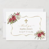 Kerstvakantie Rood Witte Poinsettia Doop Bedankkaart (Voorkant)