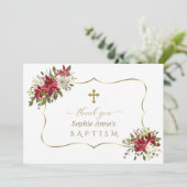 Kerstvakantie Rood Witte Poinsettia Doop Bedankkaart (Staand voorkant)