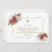 Kerstvakantie Rood Witte Poinsettia Doop Bedankkaart (Achterkant)