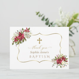 Kerstvakantie Rood Witte Poinsettia Doop Bedankkaart