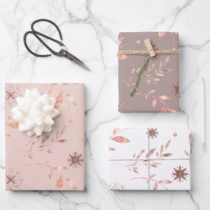 Kerstvakantie Rose Goud Bladeren en Sterren Inpakpapier Vel