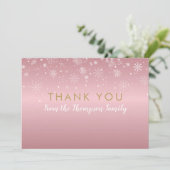 Kerstvakantie Roze Goud Sneeuwvlokken Bedankt (Staand voorkant)